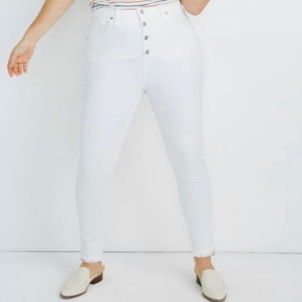 NWT Madewell 10" Hi-Rise Skinny Jeans White Button Fly Frayed Step Hem size 24